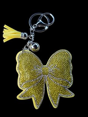 Yellow Crystal Bow Bag Charm Keychain with Tassel